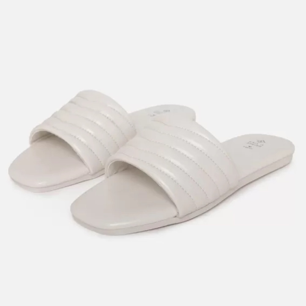 Call It Spring Quilted Vegan Leather Flat Slip On Sandals Slides White Size 10